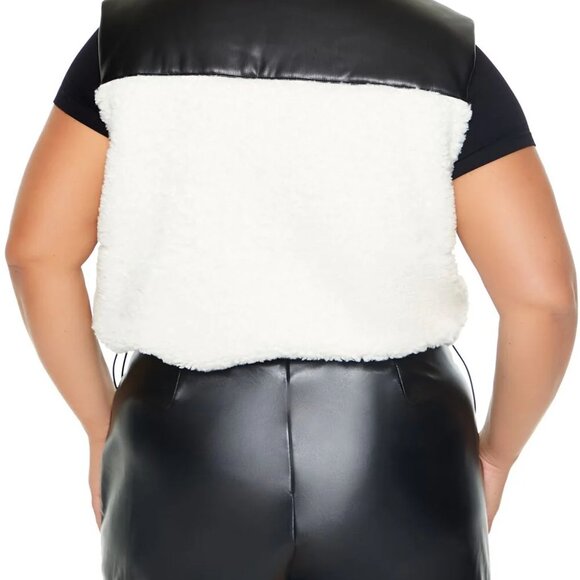 Forever 21 Black Reversible Faux Shearling & Leather Vest SZ 2X - Picture 5 of 9